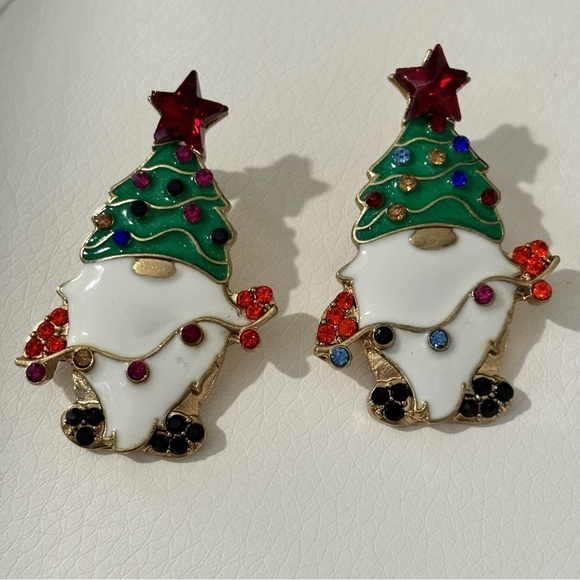 Gnome Gold tone enamel rhinestone earrings - Picture 1 of 5